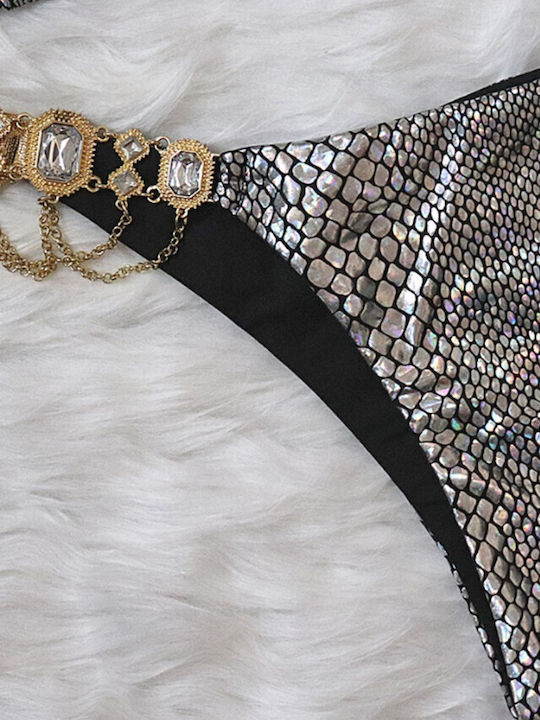 Bikini Set Triangle Top & Brazil Bottom Silver