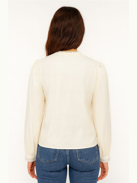 Langärmelig Damen Denim Hemd Ecru