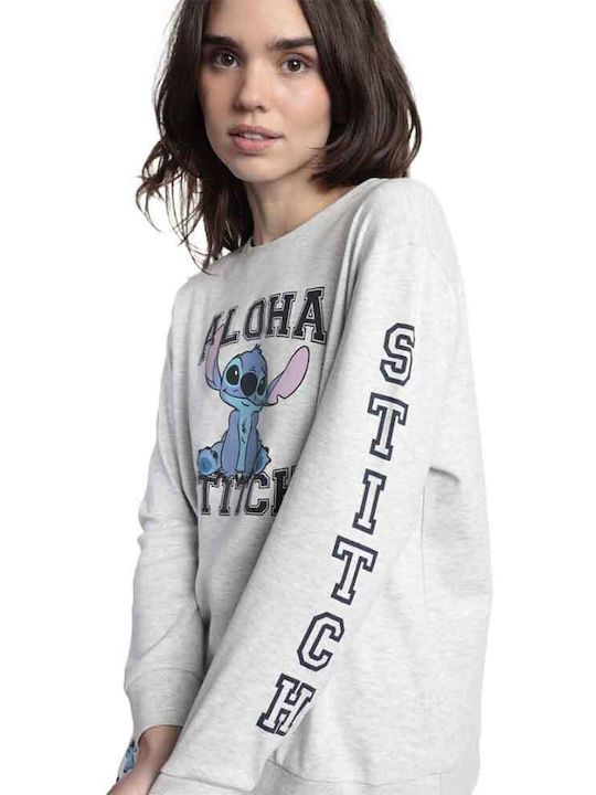 Disney Χειμερινό Γυναικείο Σετ Πιτζάμας Γκρι Stitch
