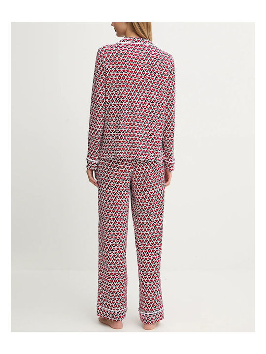 DKNY Winter Damen Pyjama-Set Red-black