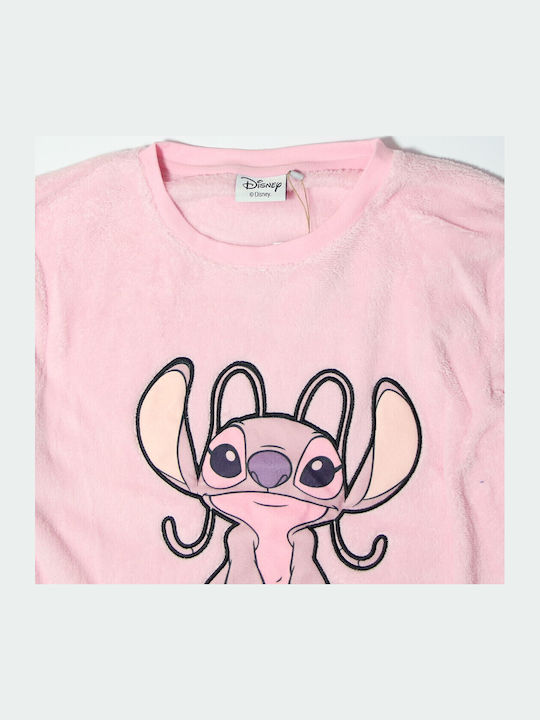 Disney Winter Women's Pyjama Set Pink Lilo & Stitch Angel