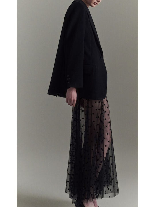 Maxi Skirt with Tulle Polka Dot Black