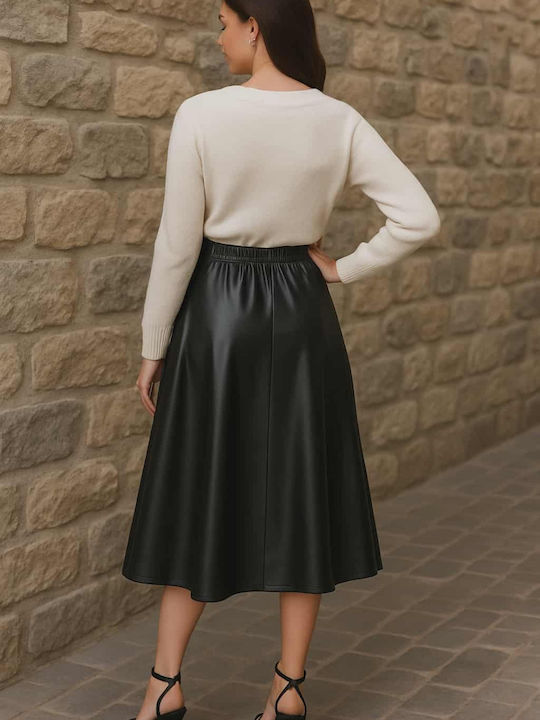 Leder Hoch tailliert Midi Rock Black