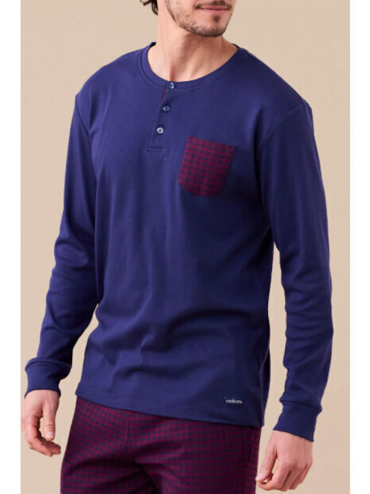 Noidinotte Men's Winter Checked Pajamas Set Blue Navy