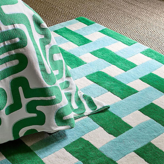 Harlequin Handgefertigt Teppich Rechteckig Wolle Green-blue