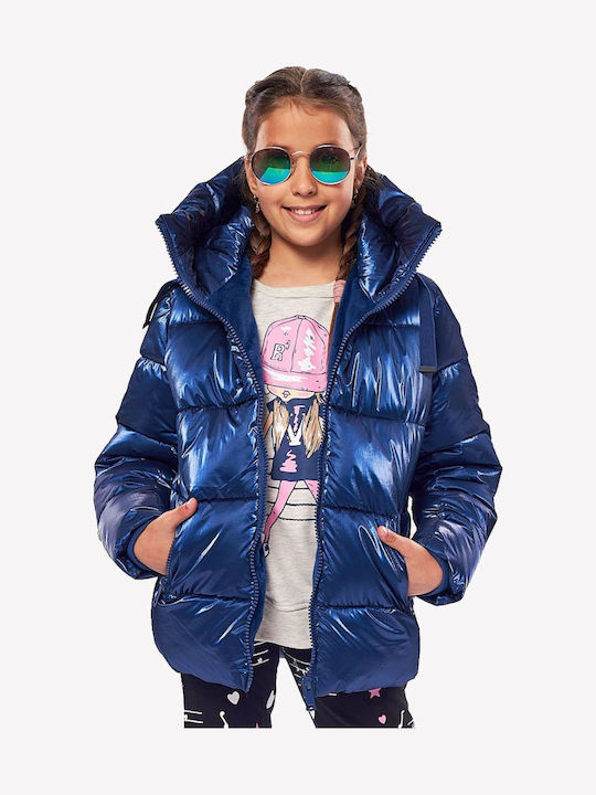 Kids' Quilted Jacket Short with Lining & Hood Blue