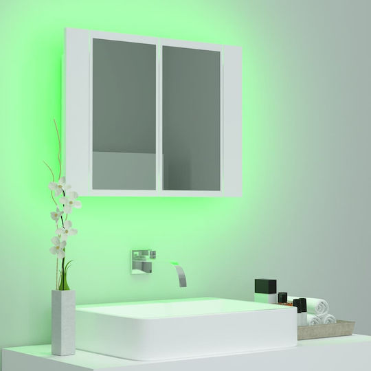 vidaXL Rectangular Led Bathroom Mirror Made of Plastic with Shelf & Cabinet 60x12cm White