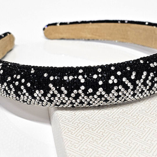 Fuzty Headband Two-tone Rhinestones Black-silver