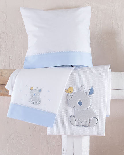 Rythmos Rino Baby Sheets Set Crib Cotton Light Blue 100x160cm 3pcs