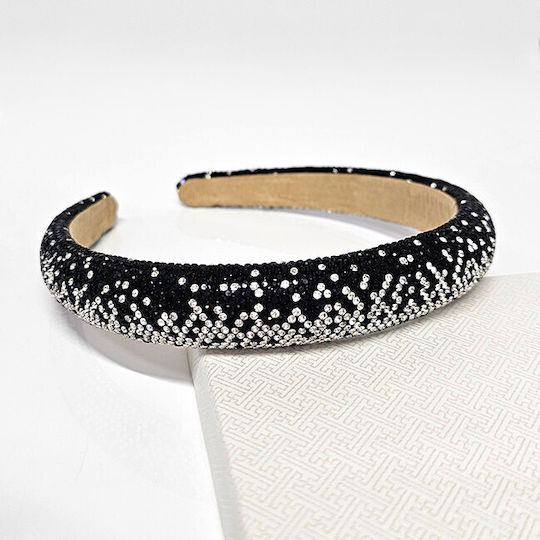 Fuzty Headband Two-tone Rhinestones Black-silver