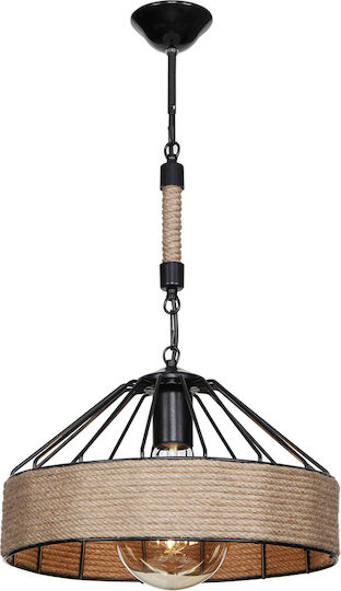 Heronia Pendant Light Black with Rope 35x35x60cm