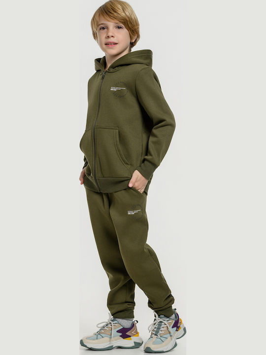 Athletic Kids Cardigan Cotton with Hood Khaki