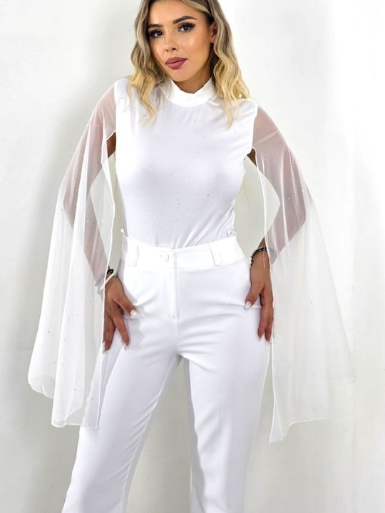 Elegant Lucya Body Long Slit Sleeves Made Voile White