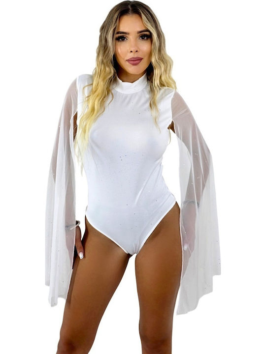Elegant Lucya Body Long Slit Sleeves Made Voile White