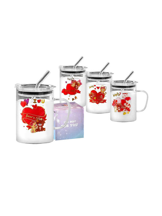 HOMie Becher Glas mit Deckel in Verschiedenen Designs 400ml (Verschiedene Designs)