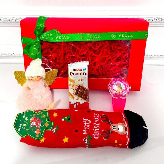 Pachet Secret Santa Ornament Ceas Șosete Copii Kinder Țară Ciocolată De Crăciun În Cutie De Fereastră