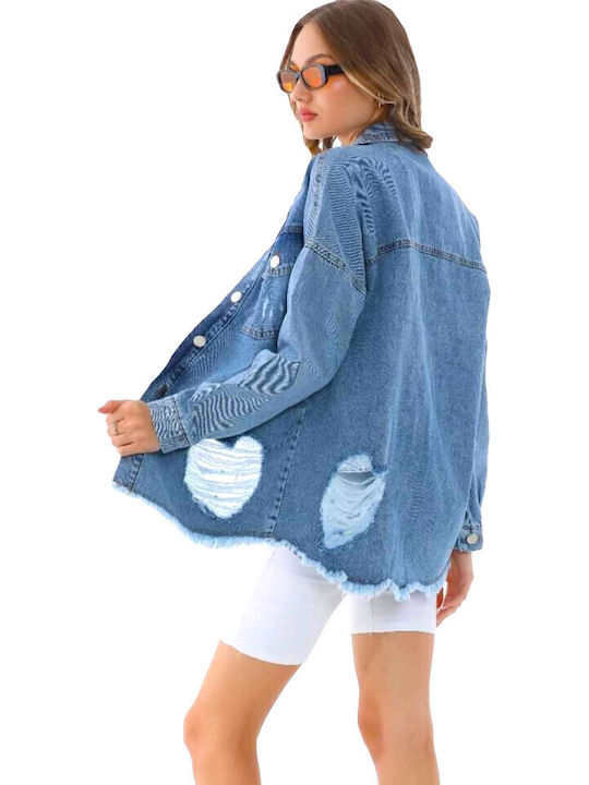 Lungă Jachetă de femei din denim Blue