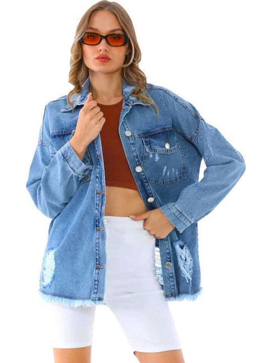 Lungă Jachetă de femei din denim Blue