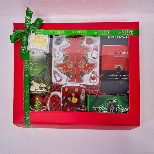 Pachet Secret Ornament Decorativ Din Lemn Brad Minge Cană 300ml Ciocolată Aftereight 250g Cafea Davidoff Flori Uscate Parfumate În Cutie Roșie