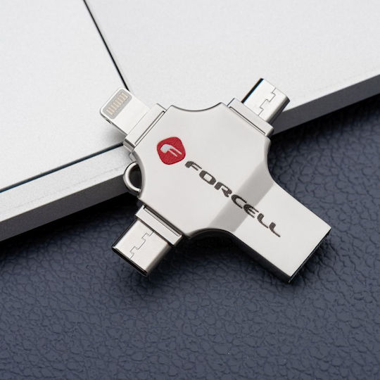 Forcell 128GB USB 3.2 Stick mit Verbindung Blitzschlag,USB-A & USB-C Silber