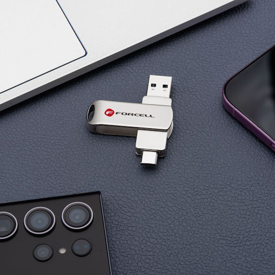 Forcell 32GB USB 3.2 Stick cu conexiune USB-A & USB-C Argintiu