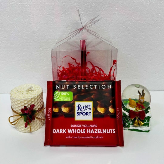 Figurină Glob De Zăpadă Pachet Secret Lumânare Din Ceară Naturală Baton De Ciocolată Ritter Sport 100g În Cutie De Prezentare Transparentă