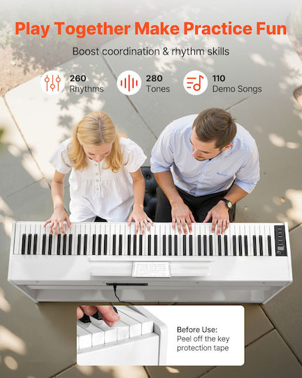 Vevor Electric Stage Piano QPZBZSZCGQ880XRFQ001V2 with 88 Weighted Keys White