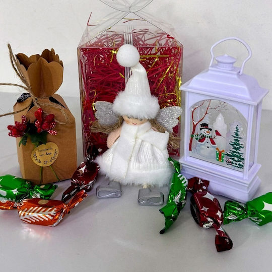 Pachet Secret Santa Om De Zăpadă Felinar Lumină Decorațiune Înger Decorativ Copac De Crăciun Bomboane În Cutie Transparentă Albă