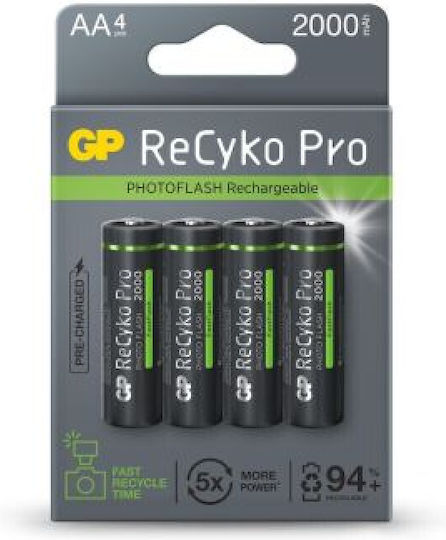 GP Batteries ReCyko+ Pro Photoflash Rechargeable Battery AA Ni-MH 2000mAh 4pcs