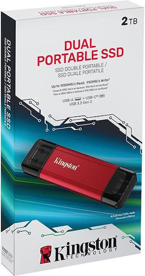 Kingston 2.0TB USB 3.2 SSD Флашка с Интерфейс USB-C и USB-A Черен