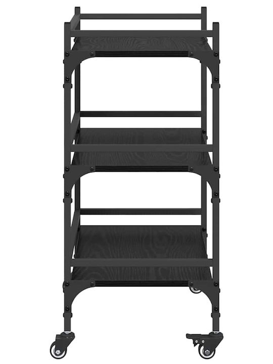 vidaXL Wooden Kitchen Trolley 3 Tiers Black 50x35x75.5cm