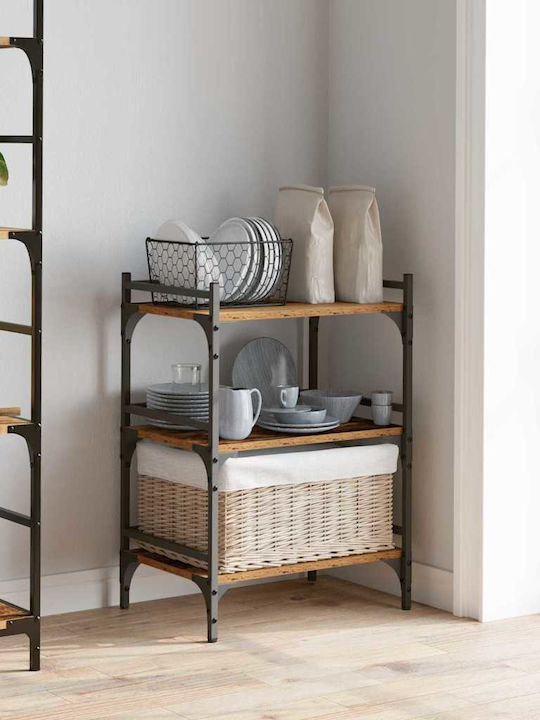 vidaXL Wooden Kitchen Trolley 3 Tiers Brown 50x35x75.5cm