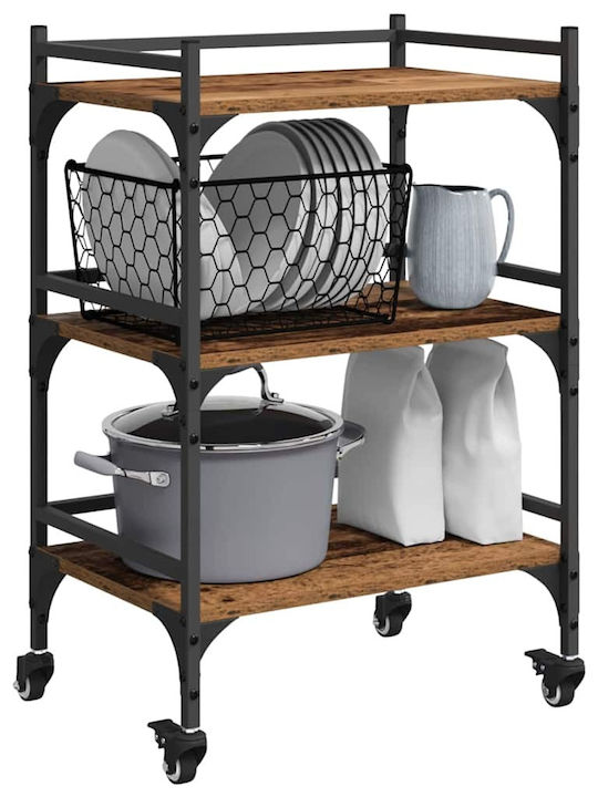 vidaXL Wooden Kitchen Trolley 3 Tiers Brown 50x35x75.5cm