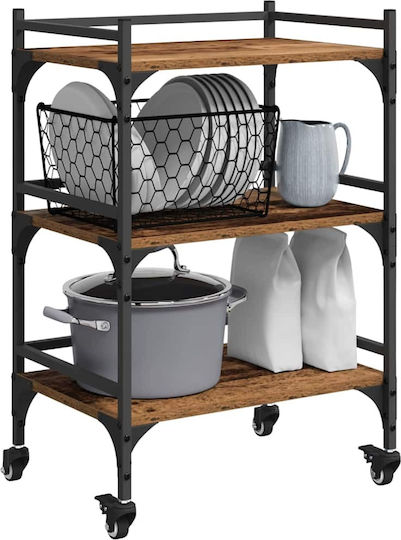 vidaXL Τρόλεϊ Κουζίνας Ξύλινο 3 Θέσεων Καφέ 50x35x75.5cm
