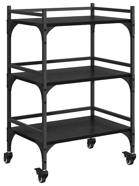 vidaXL Wooden Kitchen Trolley 3 Tiers Black 50x35x75.5cm