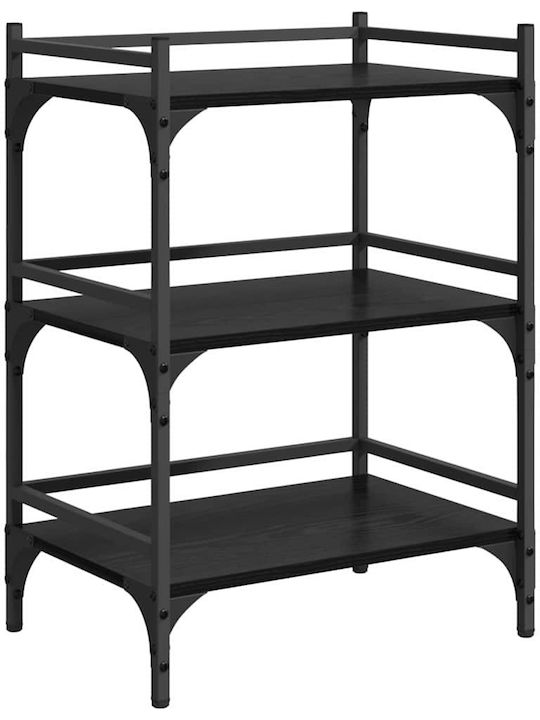 vidaXL Wooden Kitchen Trolley 3 Tiers Black 50x35x75.5cm