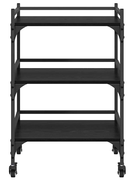 vidaXL Wooden Kitchen Trolley 3 Tiers Black 50x35x75.5cm