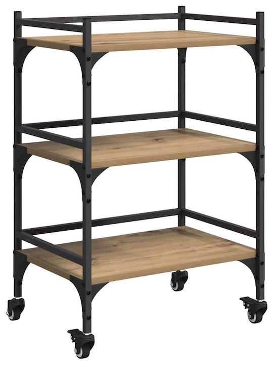 vidaXL Wooden Kitchen Trolley 3 Tiers Brown 50x35x75.5cm