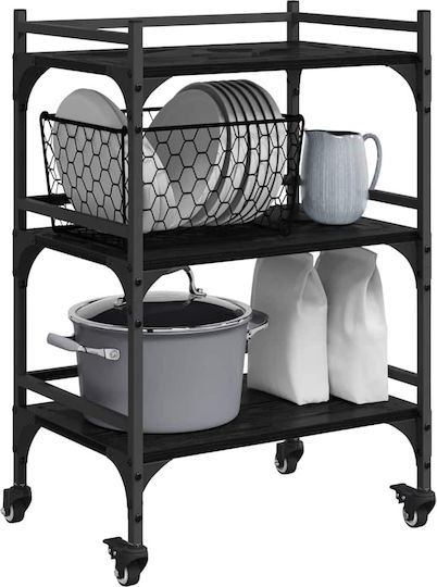 vidaXL vidaXL Küchenwagen Hölzernes 3 Ebenen Schwarz 50x35x75.5cm