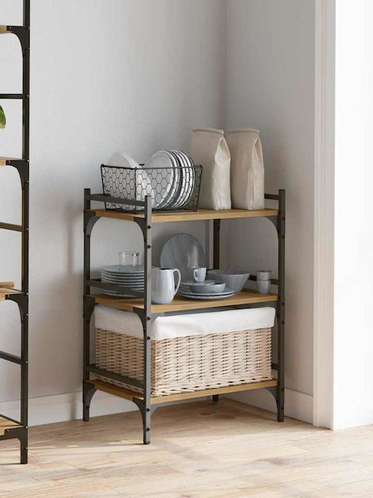 vidaXL Wooden Kitchen Trolley 3 Tiers Brown 50x35x75.5cm