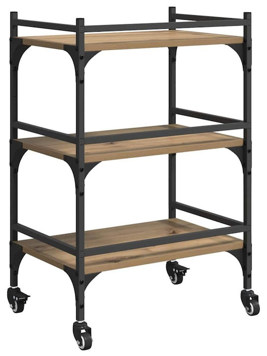 vidaXL Wooden Kitchen Trolley 3 Tiers Brown 50x35x75.5cm