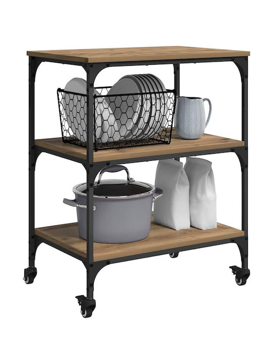 vidaXL Wooden Kitchen Trolley 3 Tiers Brown 60x41x76cm