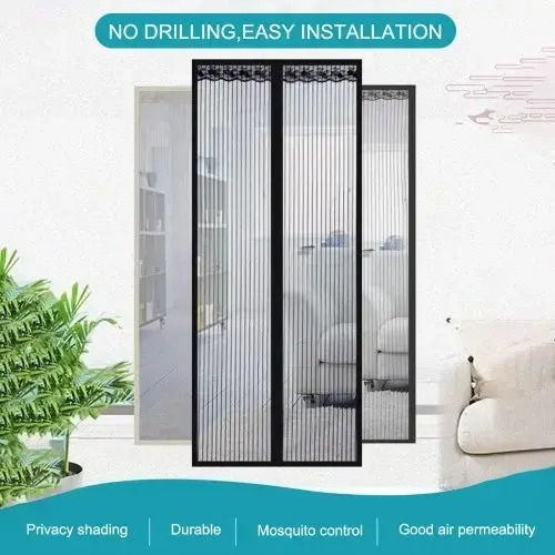 Hoomei Plasă De Țânțari Pentru Ușă Cu Scai Cu Închidere Magnetică Neagră 280x140cm