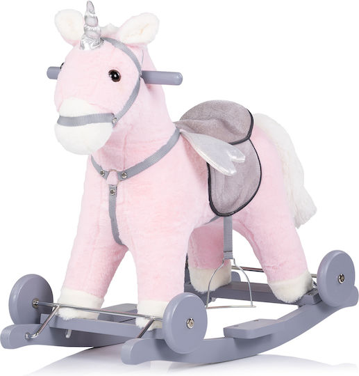 Chipolino Wooden Rocking Toy Horse for 18+ months with Sounds & Wheels with Max Load Capacity 50kg Pink