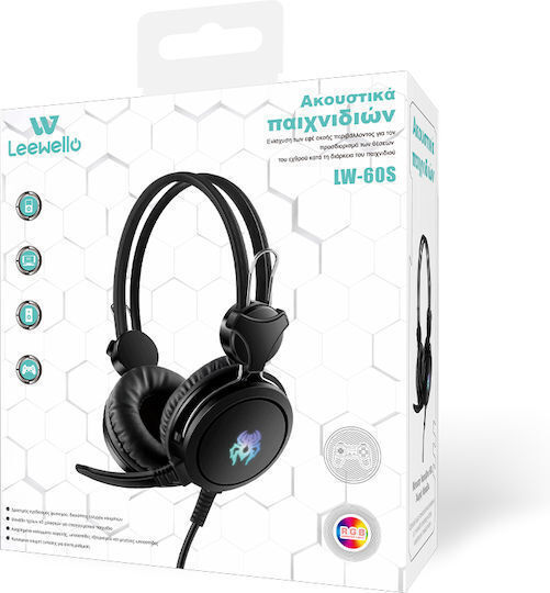 Leewello LW-60S Over Ear Gaming Headset με σύνδεση 2x3.5mm / USB