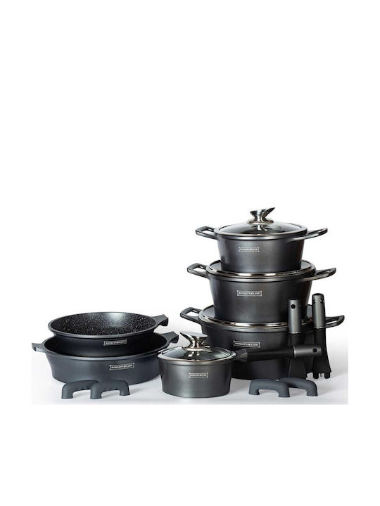 Royalty Line Set de vase de gătit din aluminiu turnat Argint cu strat de piatră RL-ES1014M 14buc