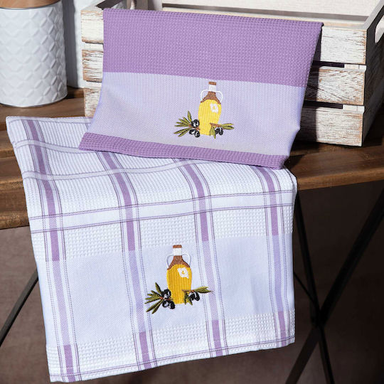 Silk Fashion Бутилка Чаена кърпа от 100% Памук Lila 50x70см 2бр