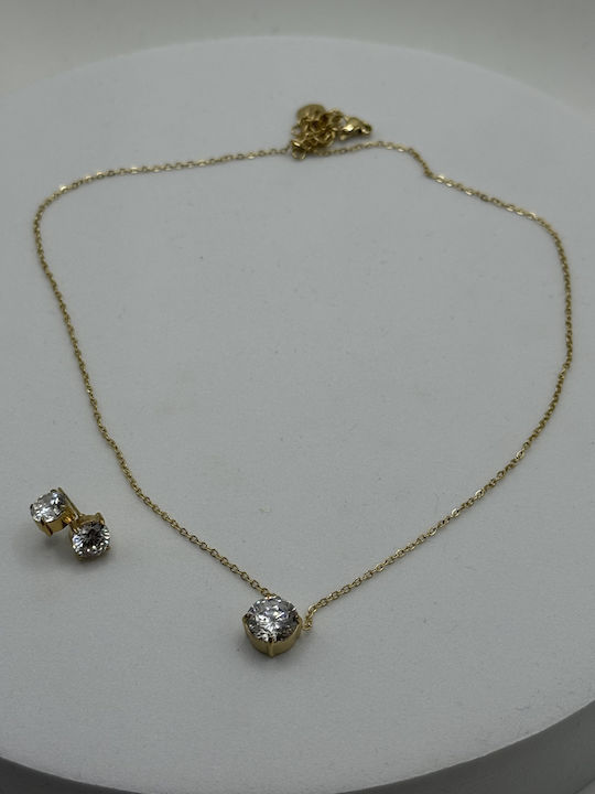 Elemar Set with Necklace & Earrings from Steel with Stones