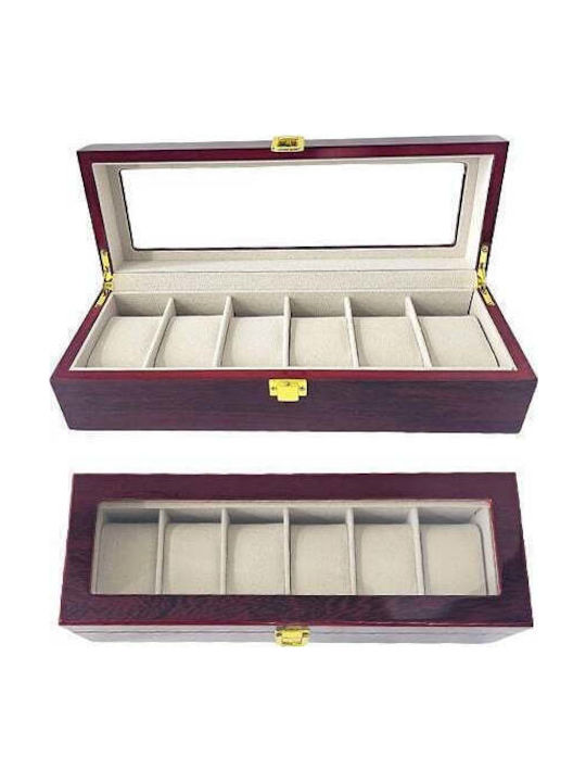 Elegant Box Watches Jewelry 6 Compartments Burgundy