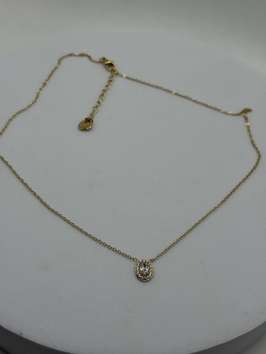Elemar Necklace Amulet Rosette from Gold Plated Steel with Zircon